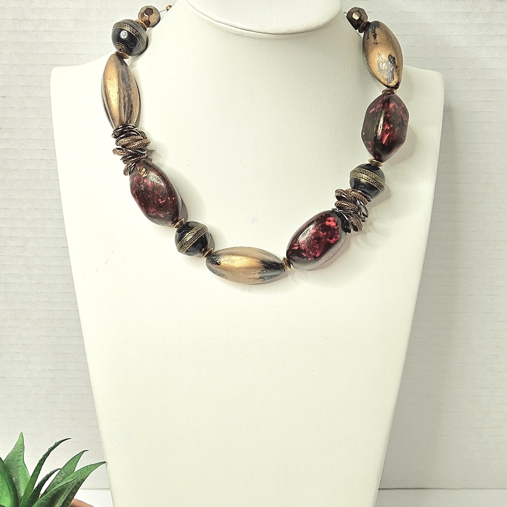 Chico's Gold-Tone Chunkey Multi-Faceted Beads Necklace Choker